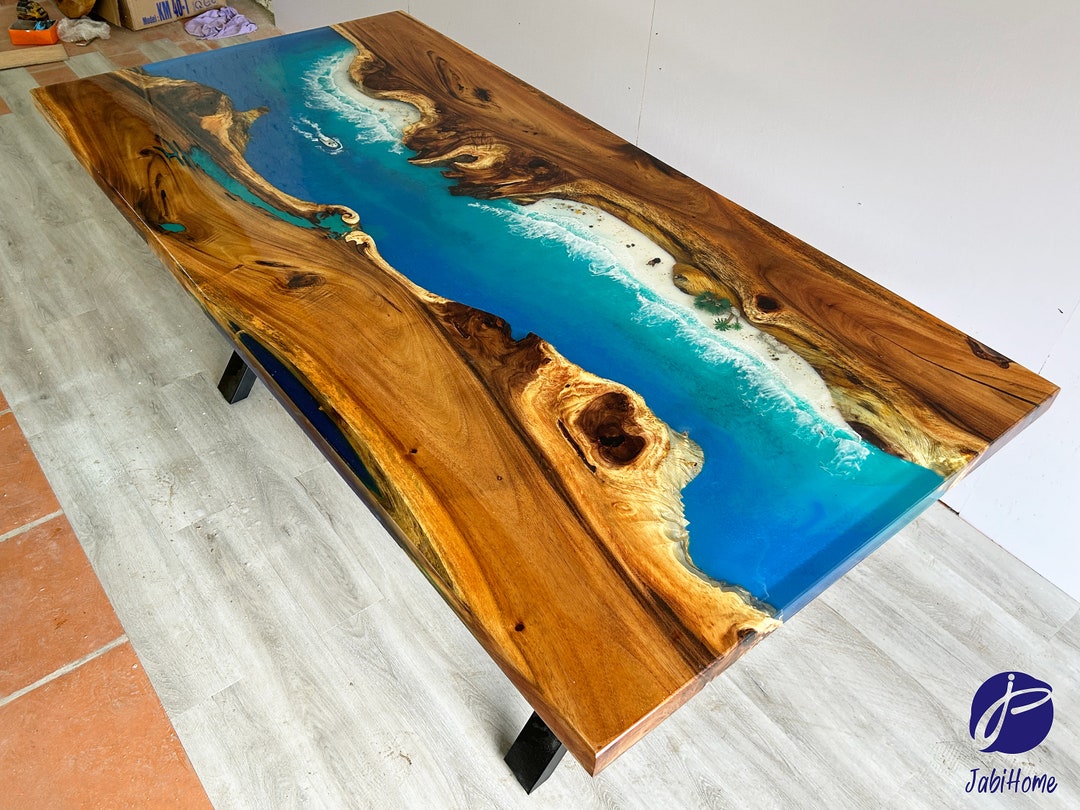 Customized Blue Ocean Epoxy Resin Table, Personalized Live Edge Epoxy ...