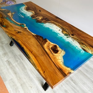 Customized Blue Ocean Epoxy Resin Table, Personalized Live Edge Epoxy Resin Dining Table, Dining Room Table, Living Room Table, Coffee Table