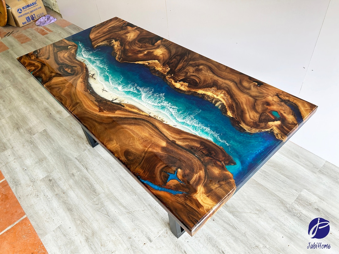 Personalized Blue Ocean Epoxy Resin Table, Customized Live Edge Epoxy ...