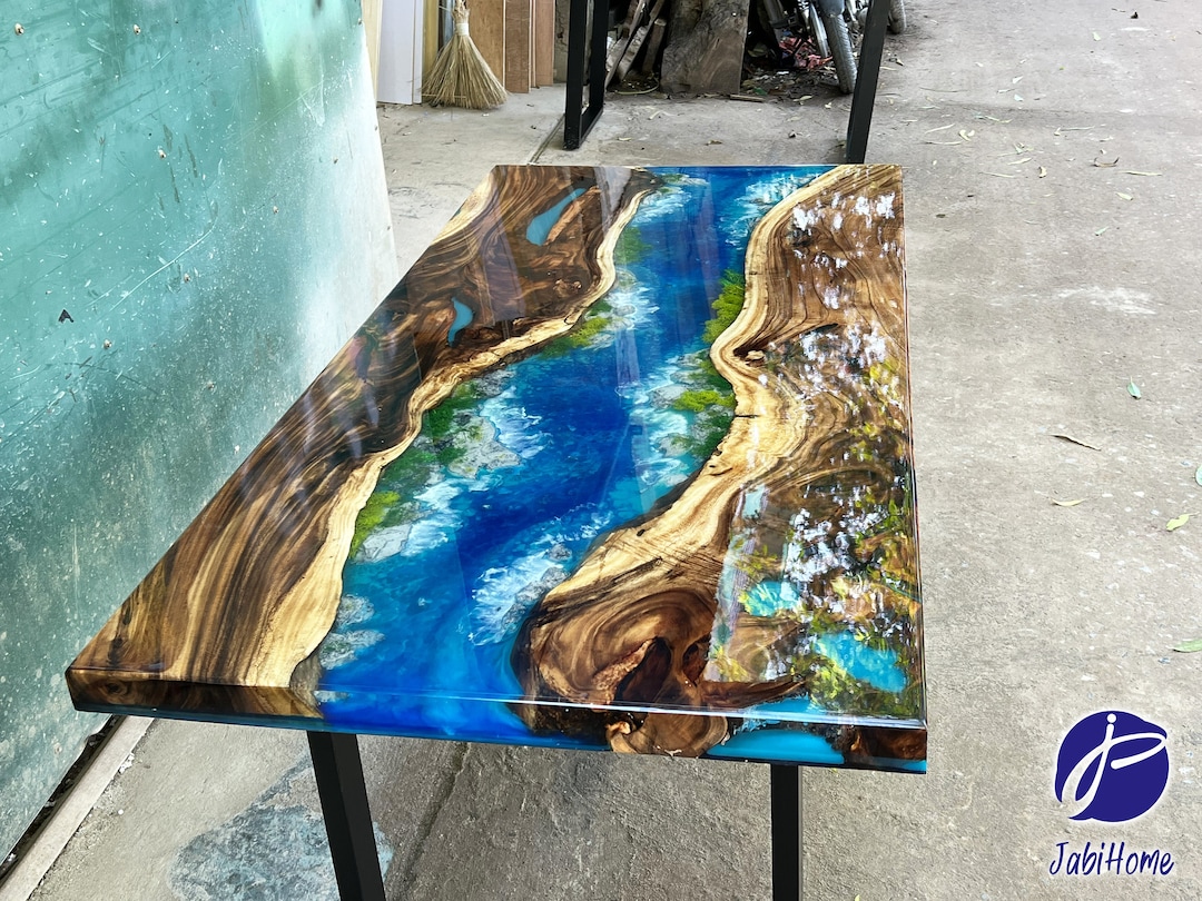 Customized Breathtaking Scenery Epoxy Resin Table, Handmade Live Edge Epoxy Resin Dining Table ...