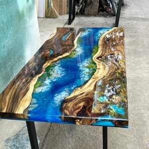 Customized Breathtaking Scenery Epoxy Resin Table, Handmade Live Edge Epoxy Resin Dining Table Top, Dining Room Table, Living Room Table