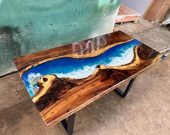 Customized Beautiful Epoxy Resin Table, Personalized Wooden and Epoxy Resin Table with Rocks, Dining Room Table, Living Room Table
