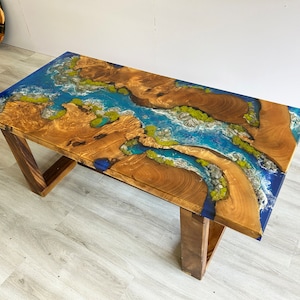 Personalized Unique Landscape Epoxy Resin Table, Customized Live Edge Epoxy Resin Dining Table Top, Dining Room Table, Living Room Table
