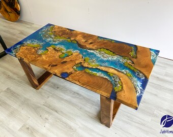 Personalized Unique Landscape Epoxy Resin Table, Customized Live Edge Epoxy Resin Dining Table Top, Dining Room Table, Living Room Table