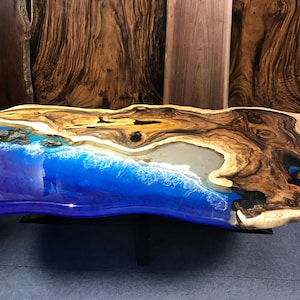 Personalized Unique Live Edge  Resin Epoxy Table, Custom Blue Ocean Epoxy Resin Table, Handmade Dining Room Table, Resin Table Top