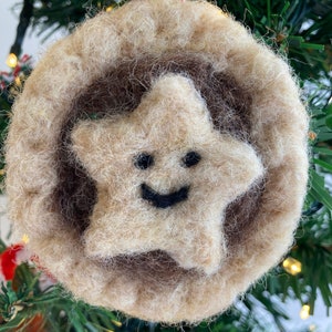 Mince Pie Christmas Tree Decoration - beautifully handmade, hanging needle felt mince pie