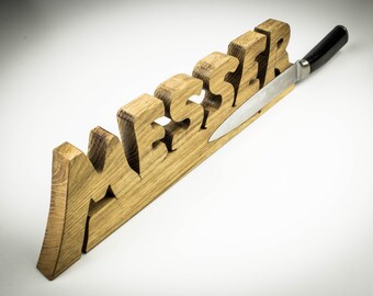 Magnet Messerhalter Eiche "MESSER" Schriftzug ausgesägt. Unikat. Wilde7DE