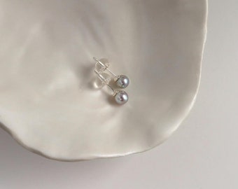 Blue Akoya Pearl Studs - Saltwater Silver Blue Pearl Ear Studs- 5mm Pearl Studs - Sea Pearl Studs