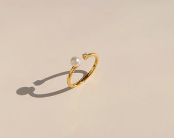 Anillos Sonia de perlas y circonitas cúbicas - Anillo de oro vermeil - Anillo de plata de ley - Anillo de perlas de agua dulce - Anillo minimalista