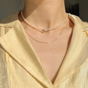 Crystal Heart Pearl Necklaces - Pearl Beaded Necklaces - Heart Charm Necklaces - Freshwater Pearl and Heart Necklaces
