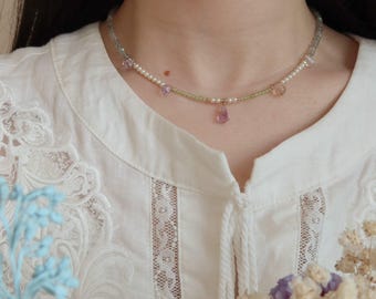 Collar de perlas Reverie, piedra lunar, collar de peridoto, ametrino en forma de lágrima, collar de piedras preciosas