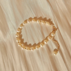 Odette Freshwater Pearl and 14k Gold Filled Beads Bracelet Pearl Beaded Bracelet Bridesmaid Jewelry Wedding Bracelet Gift for Her image 1