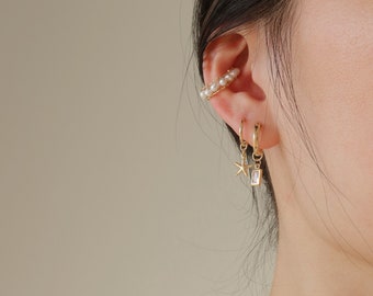 Envie - Pearl Ear Cuffs - Gold Filled Ear Climbers - Freshwater Pearls - No Piercing Ear Wrap