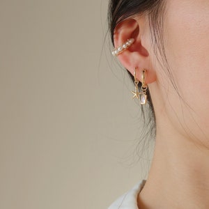 Envie - Boucles d'oreilles en perles - Boucles d'oreilles plaquées or - Perles d'eau douce - Protège-oreilles sans piercing