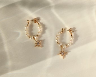 Freshwater Baroque Pearl Hoop Earring - Pearl & 14K Gold Filled Bead Earring - Bridesmaid Earrings - Celestial Earring- Gift For Her