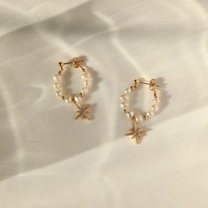 Freshwater Baroque Pearl Hoop Earring - Pearl & 14K Gold Filled Bead Earring - Bridesmaid Earrings - Celestial Earring- Gift For Her