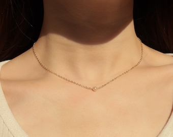 Floating Pearl Necklace - Single Freshwater Pearl Choker - 14k Gold Filled - Bridal Necklace - Bridesmaids Gifts