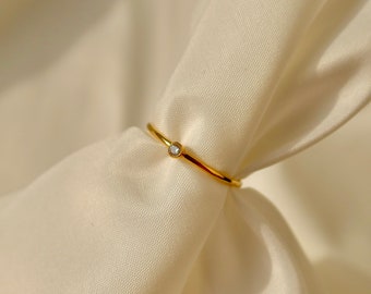 14k Gold Filled Solitaire CZ Stacking Ring - Dainty Thin Gold Stackable Ring - Gold Solitaire Ring