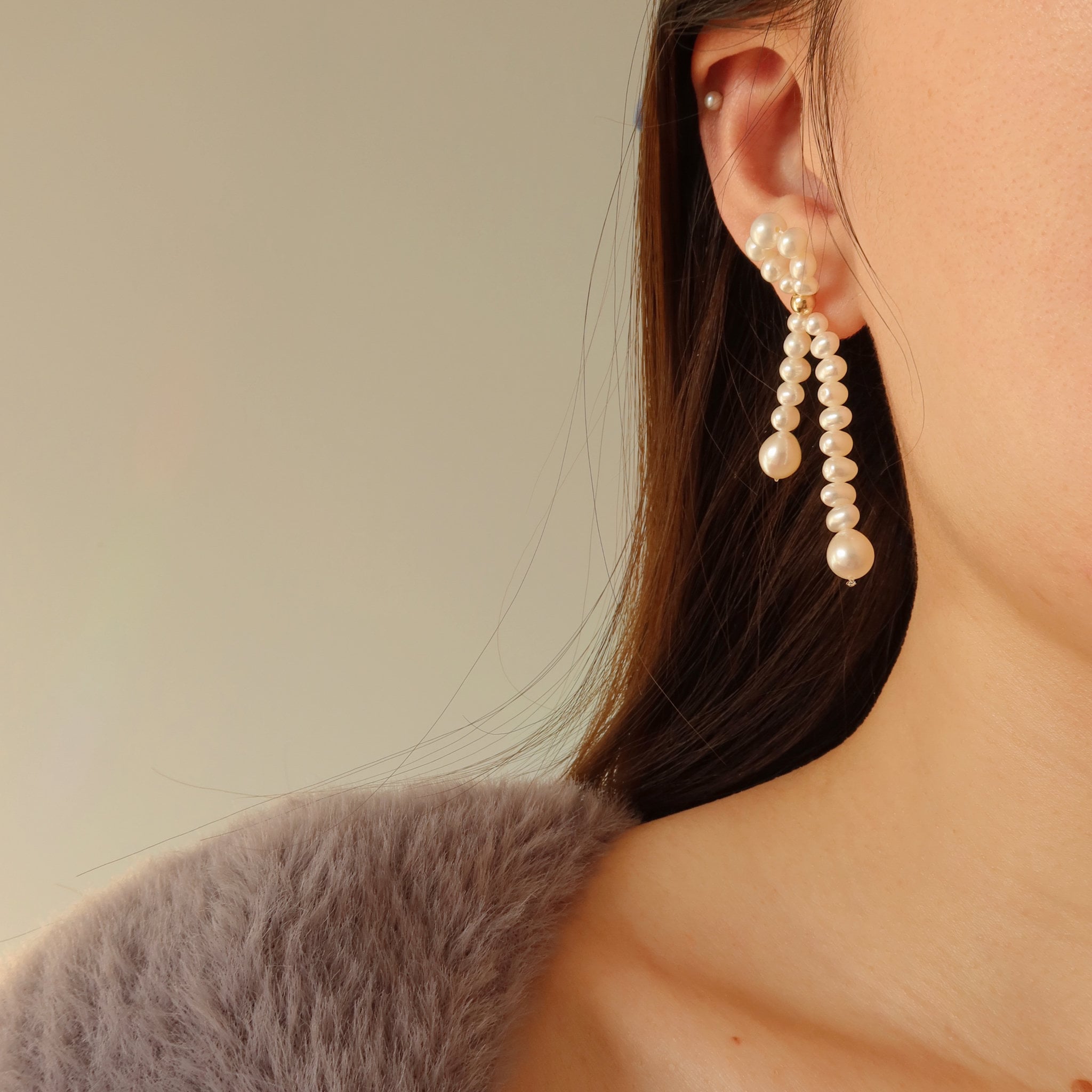 Baroque Pearl Ribbon And Bows Drop Earrings Rosegold, LATELITA