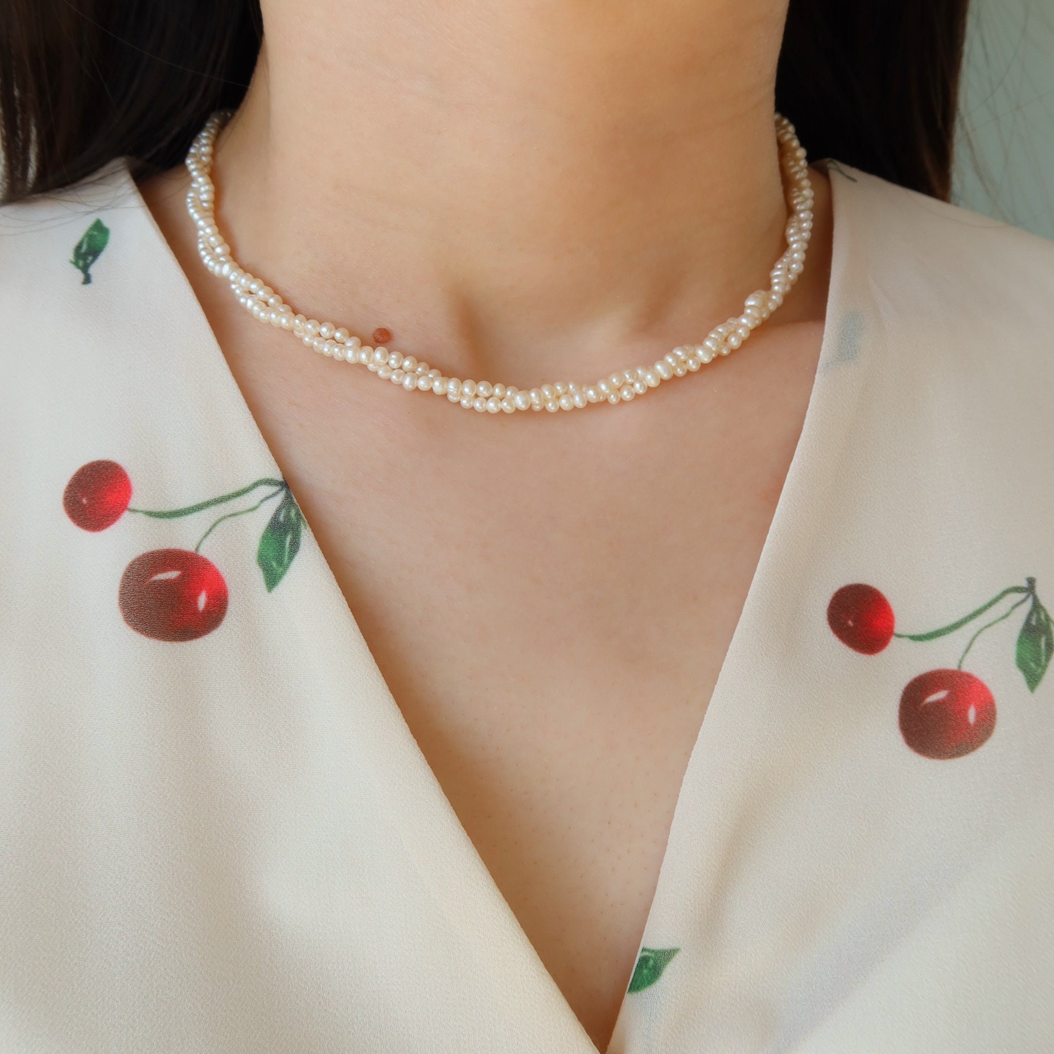★TATIANA★ Beads Flower Pearl Choker Layered Chain Necklace nialaya-women-s-necklace-women