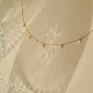 Freshwater Pearls and Cubic Zirconia Necklace Mini Pearl Choker 14k Gold Filled Diamond Necklace Léa image 2