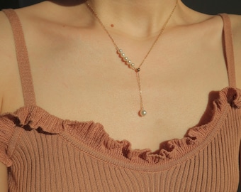 Freshwater Pearl Lariat Necklace - 14k Gold Filled Necklace - Dainty Y shaped Necklace - Adjustable Pearl Necklace - Gift for Her -Diane