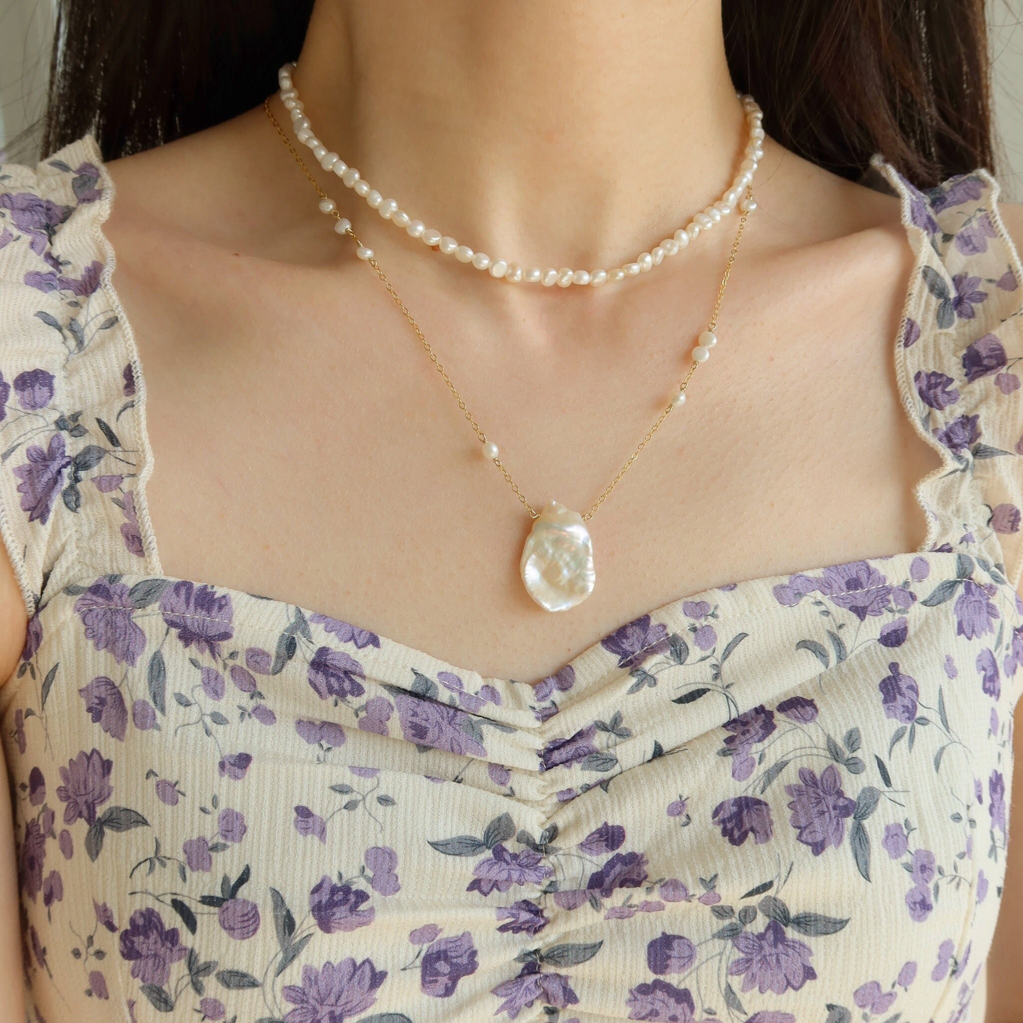 Natural Keshi Pearl Necklace Petal Pearl Necklace June Birthstone Bridal Jewelry Wedding petale Pearl Necklace Etsy
