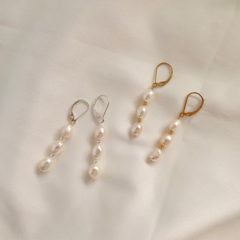 Théa Pearl Drop Earrings Freshwater Baroque Pearl Hoops Lever Back Pearl Earrings Gift For Her Sterling silver