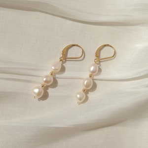 Théa Pearl Drop Earrings Freshwater Baroque Pearl Hoops Lever Back Pearl Earrings Gift For Her image 3
