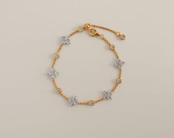 Pulsera de trébol Lorreta - Pulsera con pavé de circonitas - Pulsera de oro y plata - Regalo para ella