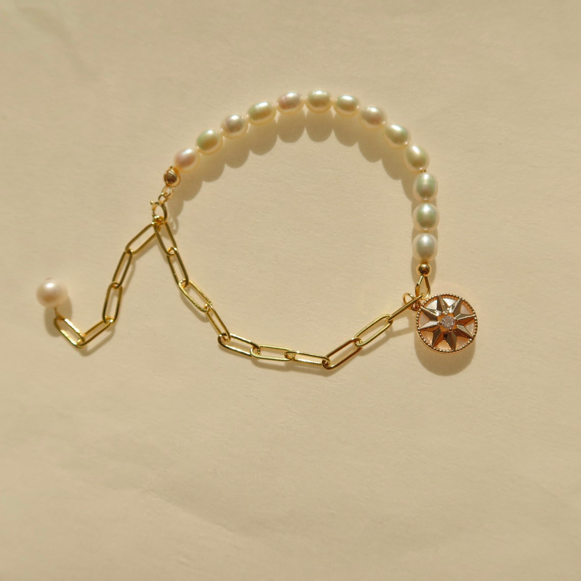 Half Pearl Half Chain Bracelet Freshwater Pearl Bead | Etsy