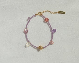 Pulseras Evan Ametrine - Pulsera de cuentas moradas - Cristal fresa - Perla morada - Pulsera de piedras preciosas