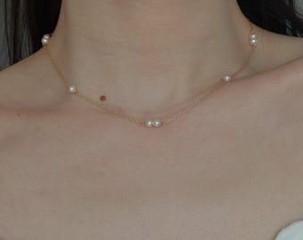 Collar satélite de perlas Etoilee, collar de perlas de agua dulce, collar de cadena de perlas, collar de boda, collar nupcial, regalo para damas de honor