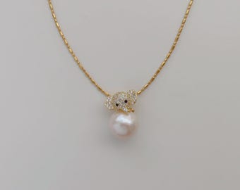 Collares con colgante de perla de elefante - Perla de agua dulce - Collar de oro vermeil - Charm de elefante - Regalo de cumpleaños