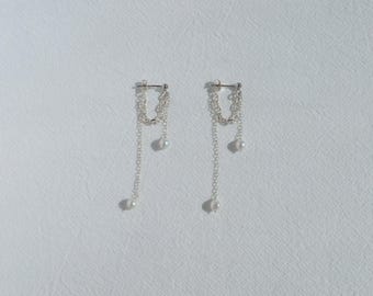 Pendientes Cleo - Pendientes de cadena - Plata de ley - Perla de agua dulce - Pendientes de cadena estilo marinero - Regalo para ella