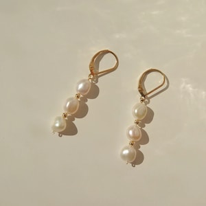 Théa Pearl Drop Earrings | Freshwater Baroque Pearl Hoops| Lever Back Pearl Earrings | Gift For Her