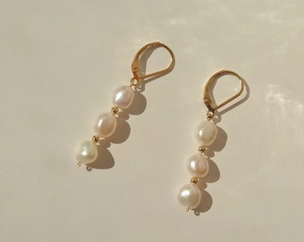 Théa Pearl Drop Earrings | Freshwater Baroque Pearl Hoops| Lever Back Pearl Earrings | Gift For Her