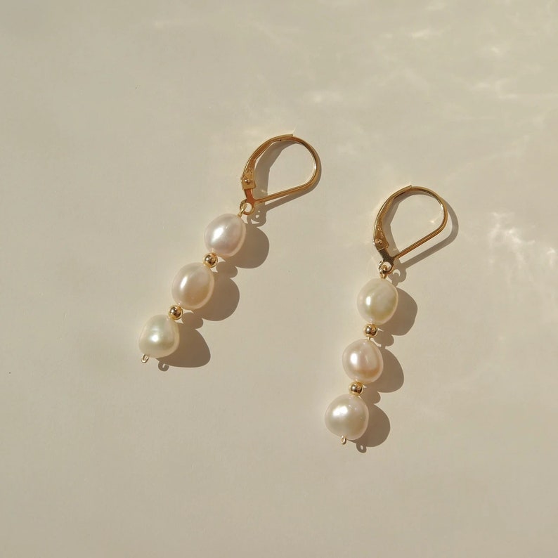 Théa Pearl Drop Earrings Freshwater Baroque Pearl Hoops Lever Back Pearl Earrings Gift For Her 14k gold filled