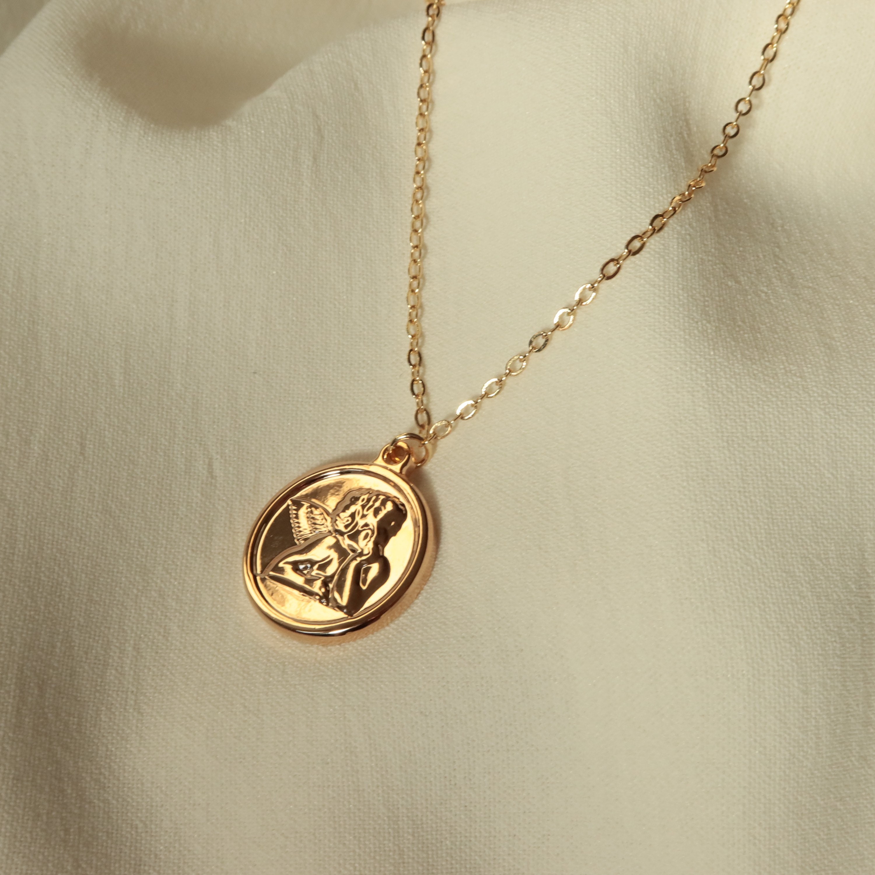 Angel Coin Necklace Gold Guardian Angel Coin Pendant 14k Etsy UK