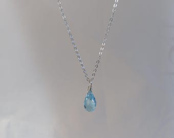 Collar de topacio azul cielo con perla de agua dulce, collar tipo lariat o colgante 2 en 1, gargantilla ajustable de plata de ley 925, regalo para ella.