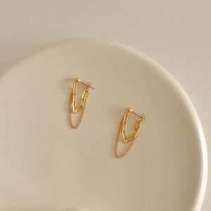 Double Chain Earring - 14k Gold Filled Chain Dangle Earring - Modern Earring - Gold Chain Hoops