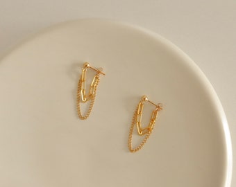 Doppel Ketten Ohrring - 14k Gold Filled Kette Ohrring - Moderne Ohrring - Gold Kette Creolen