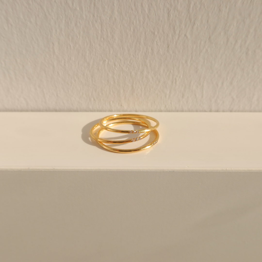Pavé Stackable Ring - 14k Gold Filled Rings- Triple CZ Rings - Thin ...