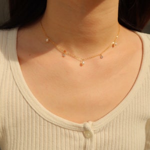 Freshwater Pearls and Cubic Zirconia Necklace Mini Pearl Choker 14k Gold Filled Diamond Necklace Léa image 3