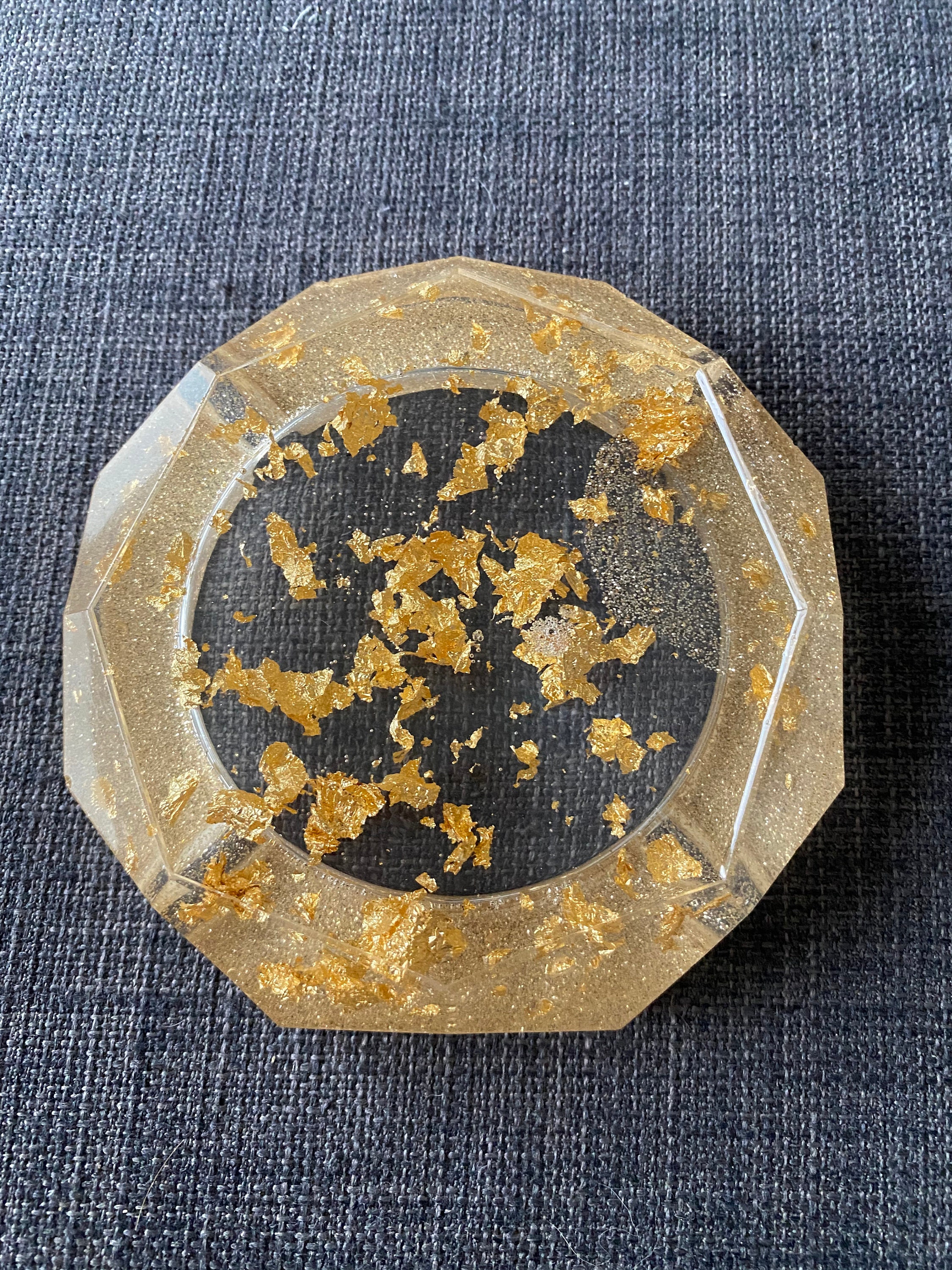 Cendrier Résine Feuille et Paillette d'or