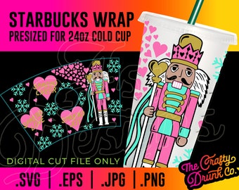 Pink Nutcracker Cold Cup Wrap: Christmas Snowflake SVG (Digital Download)