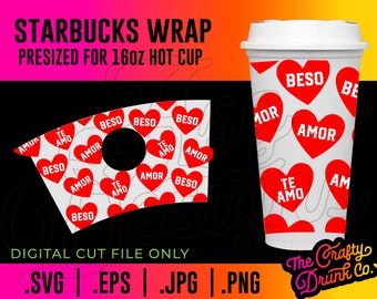 Valentines Spanish Hearts Starbucks Cup Wrap: SVG, PNG, JPG (Digital Download)
