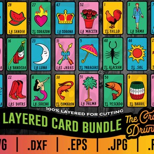 Lot de 24 cartes SVG Loteria - Lot de cartes Loteria personnalisées SVG, SVG en couches