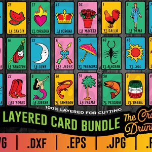 Loteria Card SVG Bundle 24 Layered Cards - Customized Loteria Card Bundle SVGs, Layered SVG