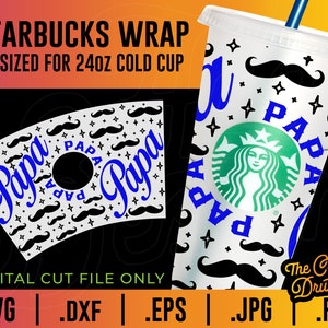 Papa Mustache Starbucks Cup Wrap SVG - Fathers day cup wrap, NO HOLE version included